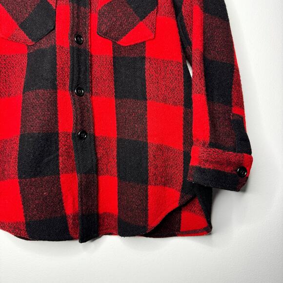 Vtg 60s Woolrich Buffalo Plaid Wool Jacket Shirt Red Black USA Small Shacket - Picture 3 of 7